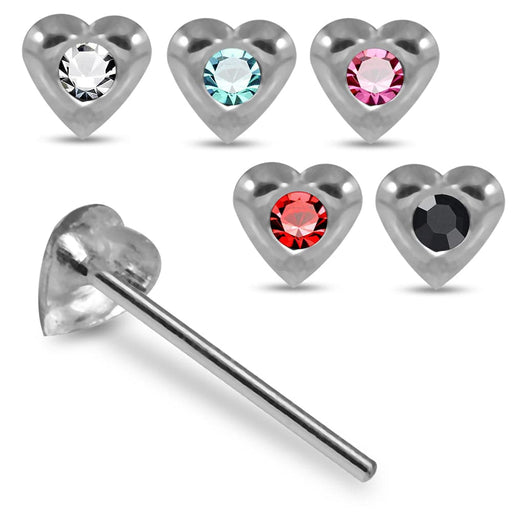 Set of 5pcs  925 Sterling Silver Jewelled Heart Straight End Nose Stud Box - Monster Piercing