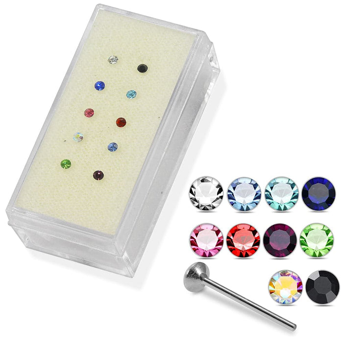 925 Sterling Silver 10pcs 2mm Glued  CZ Straight End Nose Stud Box - Monster Piercing