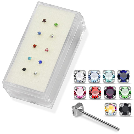 925 Sterling Silver 10pcs Claw Set CZ Straight End Nose Stud Box - Monster Piercing