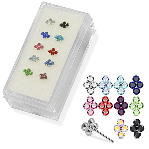 925 Sterling Silver 10pcs 4CZ Jewelled Flower Straight End Nose Stud Box - Monster Piercing