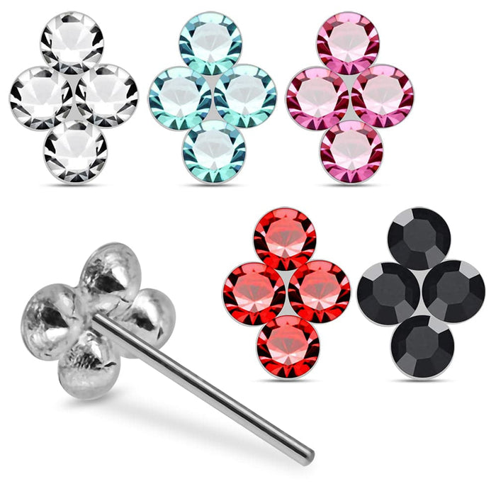 925 Sterling Silver 5pcs 4CZ Jewelled Flower Straight End Nose Stud Box - Monster Piercing