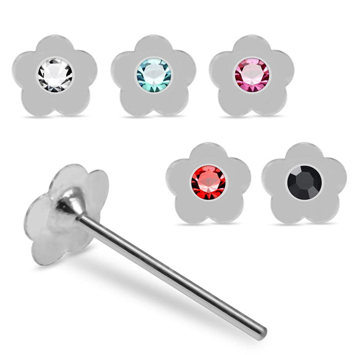 925 Sterling Silver 5pcs Jewelled Flower Straight End Nose Stud Box - Monster Piercing