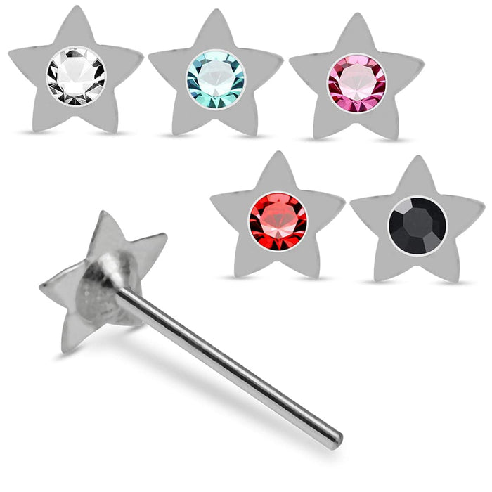 925 Sterling Silver 5pcs CZ Jewelled Star Straight End Nose Stud Box - Monster Piercing