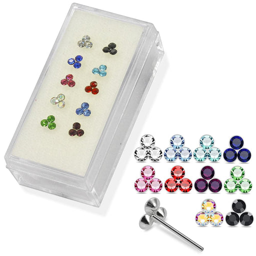 925 Sterling Silver 10pcs Trinity CZ Jewelled Straight End Nose Stud Box - Monster Piercing