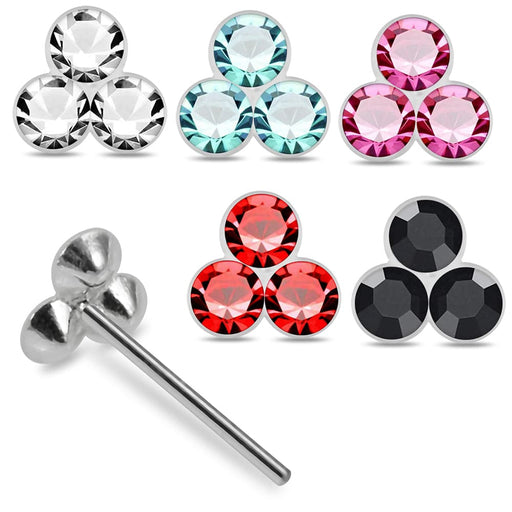 925 Sterling Silver 5pcs Triple CZ Jewelled Straight End Nose Stud Box - Monster Piercing