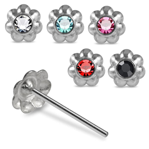 925 Sterling Silver 5pcs CZ Jewelled Flower Straight End Nose Stud Box - Monster Piercing