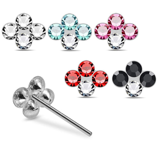 925 Sterling Silver 5pcs CZ Jewelled Crown  Design Straight End Nose Stud Box - Monster Piercing