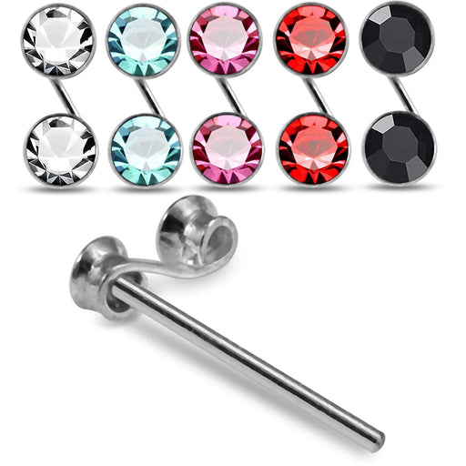 925 Sterling Silver 5pcs CZ Jewelled S Shape Straight End Nose Stud Box - Monster Piercing