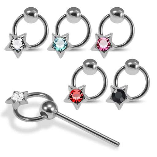 925 Sterling Silver 5pcs CZ Jewelled Star Hanging in  Design  Straight End Nose Stud Box - Monster Piercing