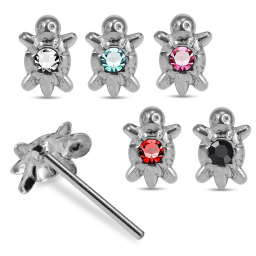 925 Sterling Silver 5pcs CZ Jewelled Turtle Straight End Nose Stud Box - Monster Piercing