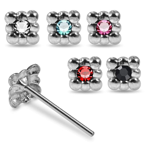 925 Sterling Silver 5pcs CZ Jewelled Square Design  Straight End Nose Stud Box - Monster Piercing