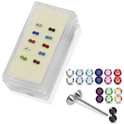 925 Sterling Silver 10pcs Double CZ Jewelled Straight End Nose Stud Box - Monster Piercing