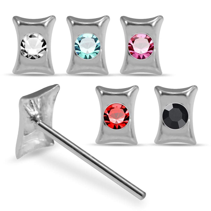 925 Sterling Silver 5pcs CZ Jewelled Bow Design Straight End Nose Stud Box - Monster Piercing