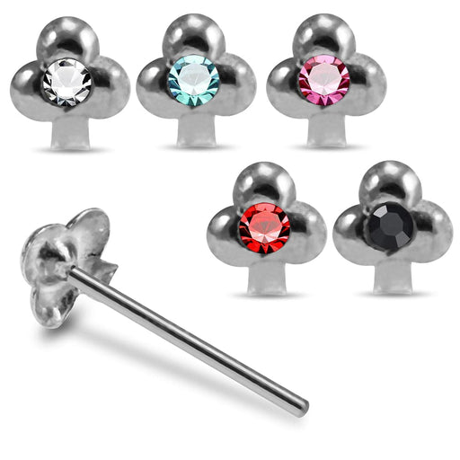 925 Sterling Silver 5pcs CZ Jewelled Clover Design Straight End Nose Stud Box - Monster Piercing