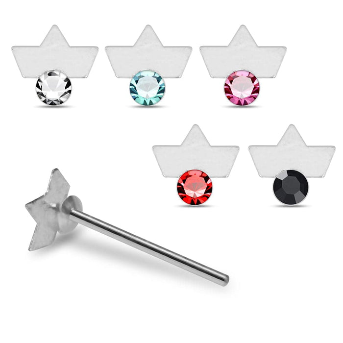 925 Sterling Silver 5pcs CZ Jewelled Tiara Crown Design Straight End Nose Stud Box - Monster Piercing