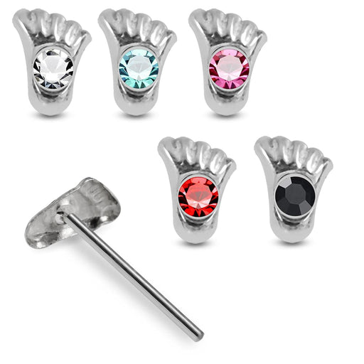 925 Sterling Silver 5pcs CZ Jewelled Foot Design Straight End Nose Stud Box - Monster Piercing