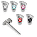 925 Sterling Silver 5pcs CZ Jewelled Foot Design Straight End Nose Stud Box - Monster Piercing