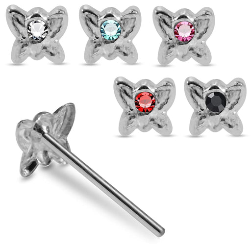 925 Sterling Silver 5pcs CZ Jewelled Butterfly Straight End Nose Stud Box - Monster Piercing