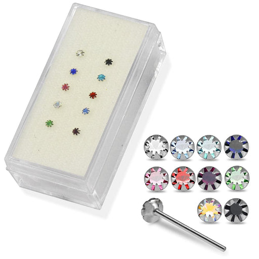 925 Sterling Silver 10pcs CZ Jewelled in Flower Claw Setting Straight End Nose Stud Box - Monster Piercing