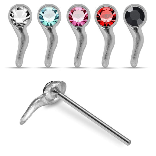 925 Sterling Silver 5pcs CZ Jewelled Sperm Design Straight End Nose Stud Box - Monster Piercing