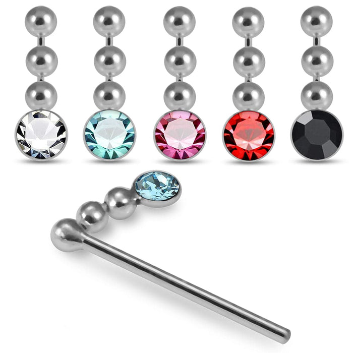 925 Sterling Silver 5pcs CZ Dangling in Chain  Straight End Nose Stud Box - Monster Piercing