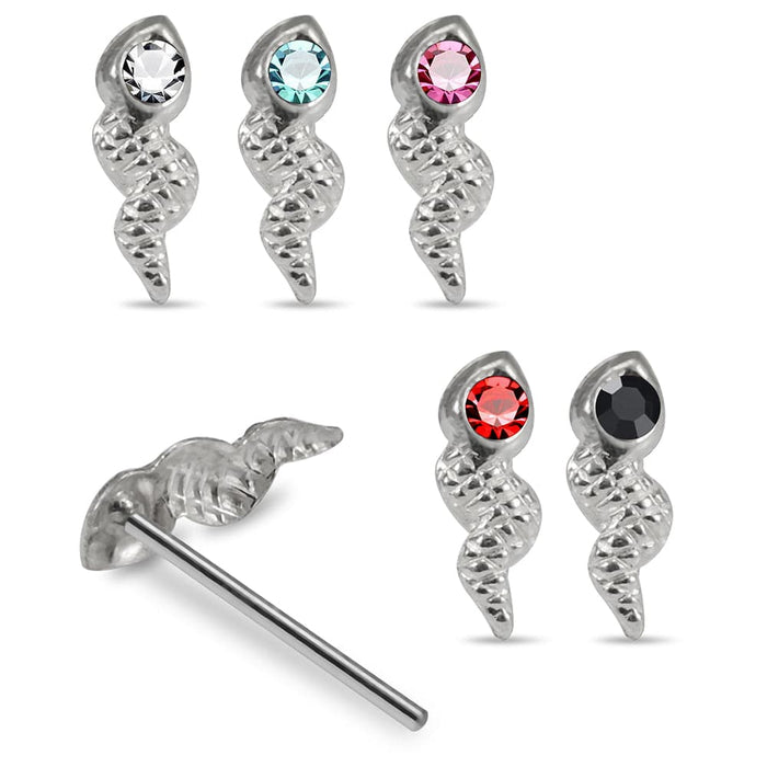 925 Sterling Silver 5pcs CZ Jewelled Snake  Straight End Nose Stud Box - Monster Piercing