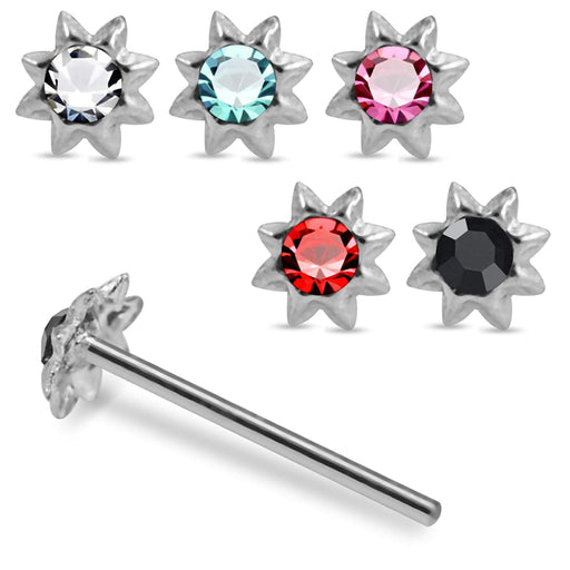 925 Sterling Silver 5pcs CZ Jewelled Sun Straight End Nose Stud Box - Monster Piercing