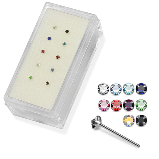 925 Sterling Silver 10pcs CZ Jewelled  Straight End Nose Stud Box - Monster Piercing