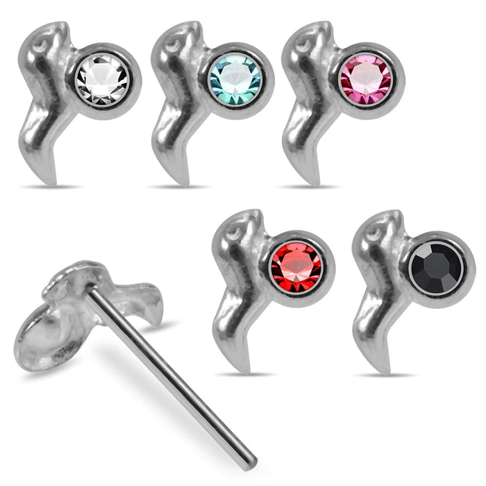 925 Sterling Silver 5pcs CZ Jewelled Sea Horse  Straight End Nose Stud Box - Monster Piercing