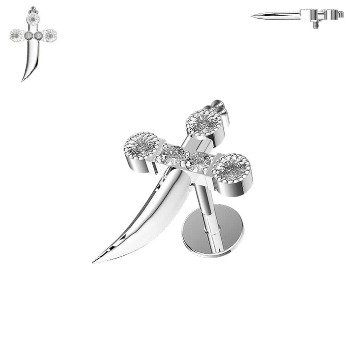 Jewelled Sword Internally Threaded Screw Fit Labret Stud - Monster Piercing