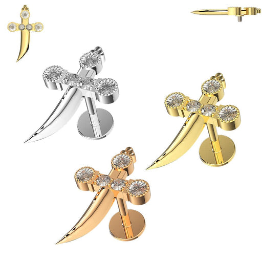 Jewelled Sword Internally Threaded Screw Fit Labret Stud - Monster Piercing