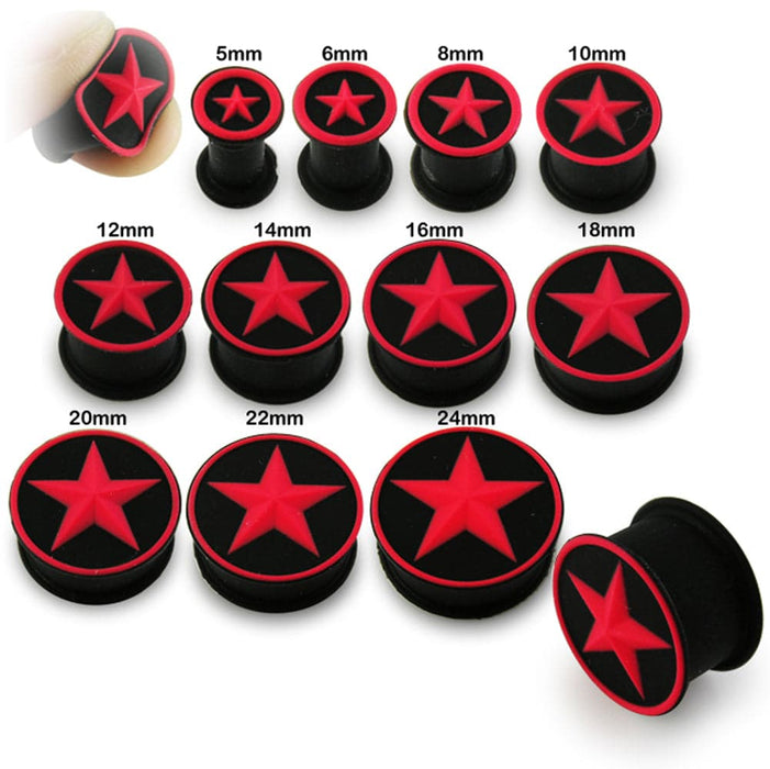 Embossed Red Star Silicone Ear Plug - Monster Piercing