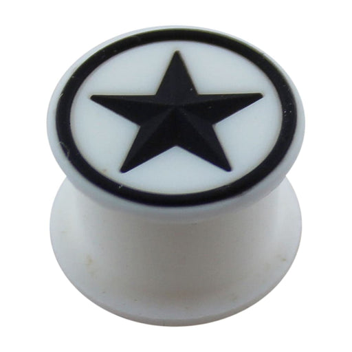 Embossed Black Star Silicone White Ear Plug Silicone Ear Tunnel - Monster Piercing