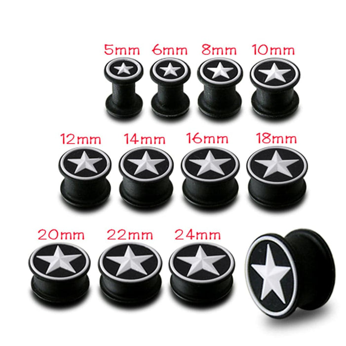 Embossed White Star Silicone Ear Plug - Monster Piercing