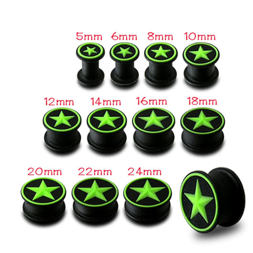 Embossed Green Star Silicone Ear Plug - Monster Piercing