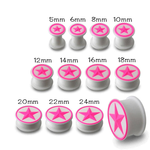 Embossed Pink Star Silicone Ear Plug - Monster Piercing