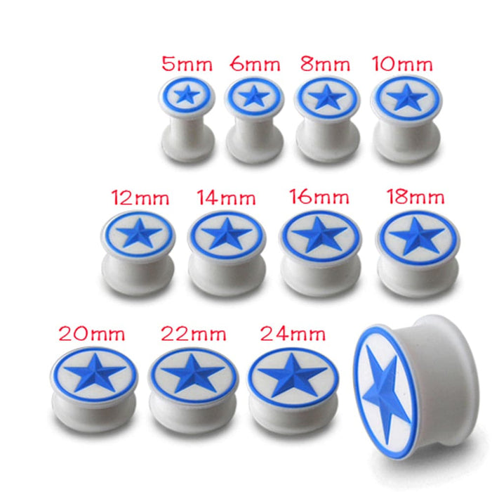 Embossed Blue Star Silicone Ear Plug - Monster Piercing