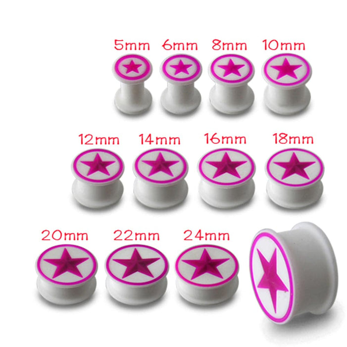 Embossed Fushia Star Silicone Ear Plug - Monster Piercing