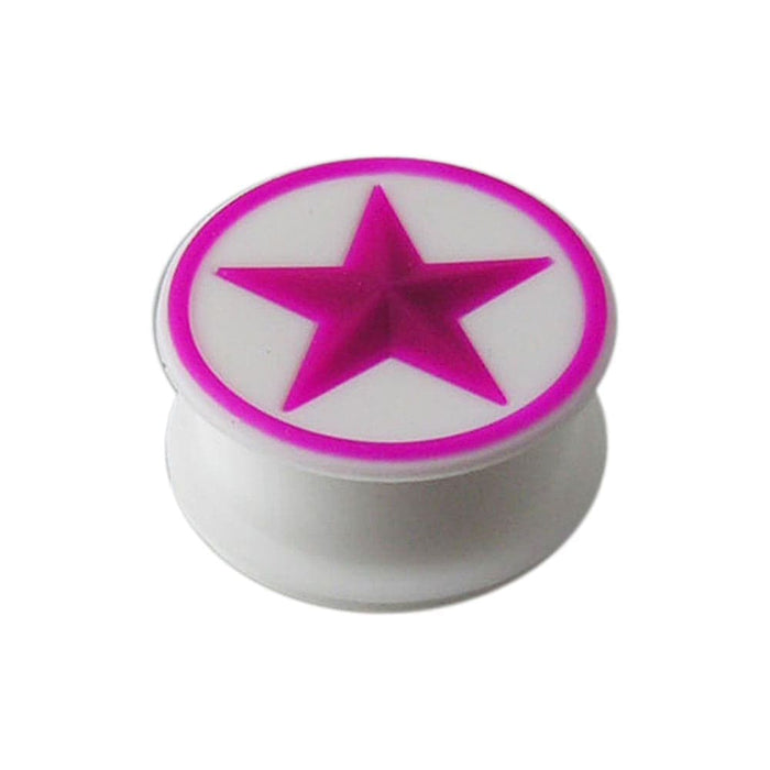 Embossed Fushia Star Silicone Ear Plug - Monster Piercing