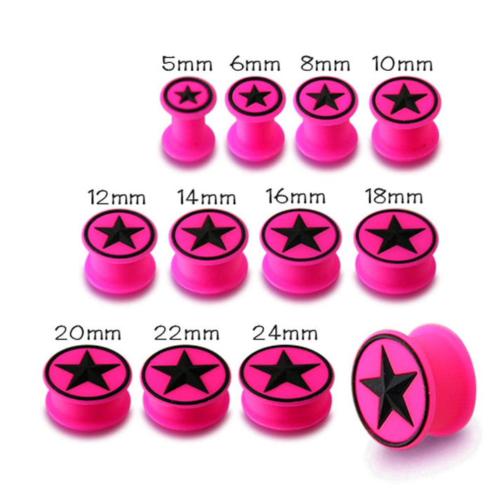 Embossed Black Star Silicone Ear Plug - Monster Piercing