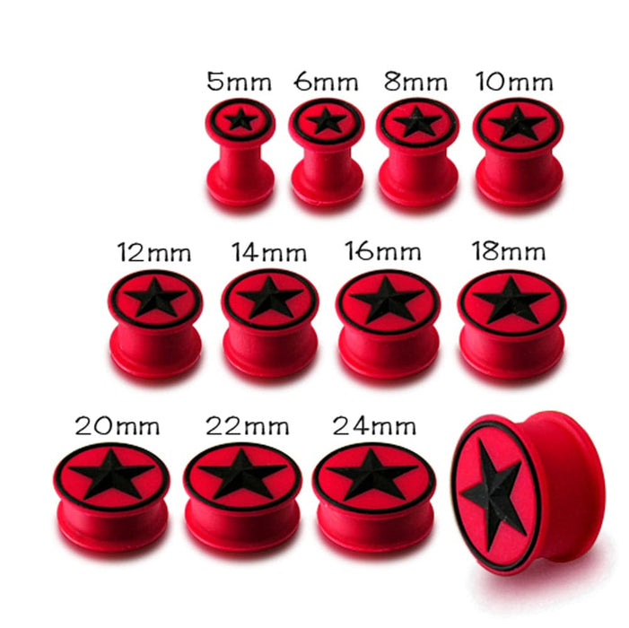 Embossed Black Star Silicone Red Ear Plug - Monster Piercing