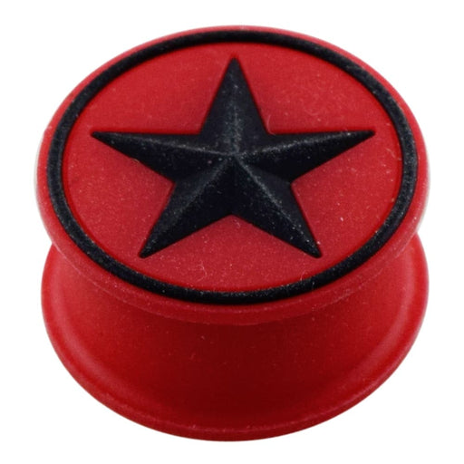 Embossed Black Star Silicone Red Ear Plug - Monster Piercing