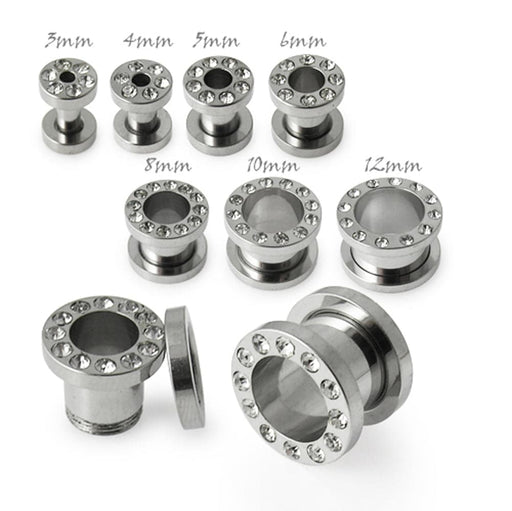 Steel Screw Fit Jewelled Flesh Tunnel - Monster Piercing