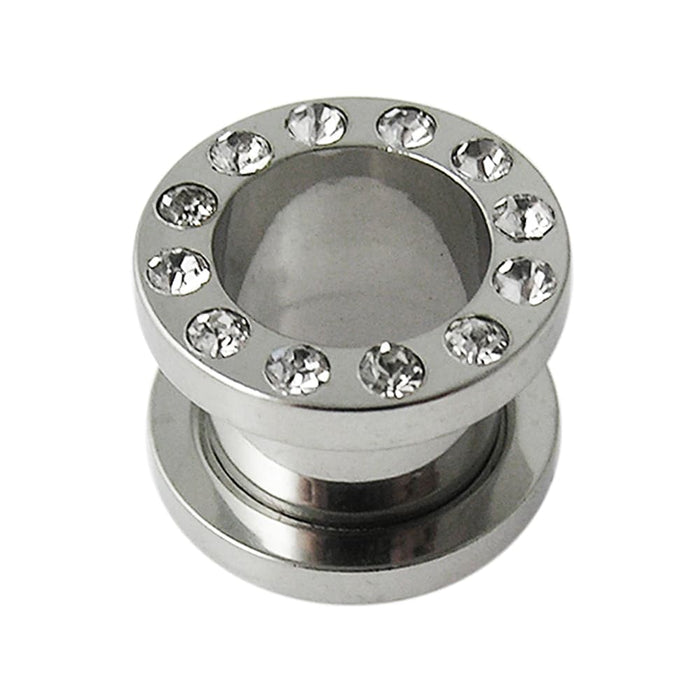 Steel Screw Fit Jewelled Flesh Tunnel - Monster Piercing