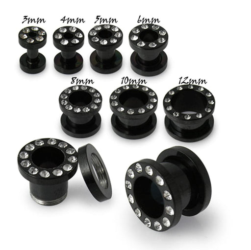 Blackline Screw Fit Jeweled Flesh Tunnel - Monster Piercing