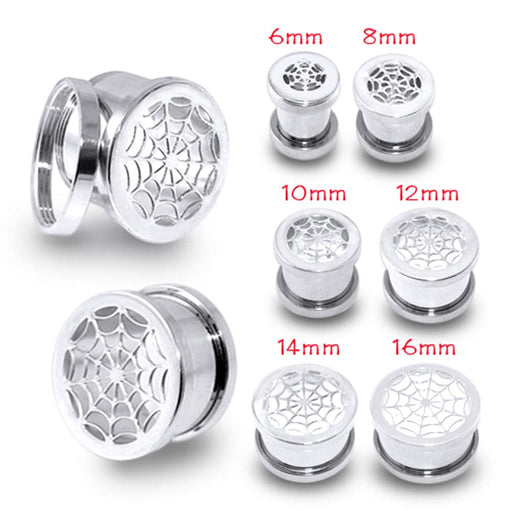 Surgical Steel Spider Web Screw Fit Flesh Tunnel - Monster Piercing