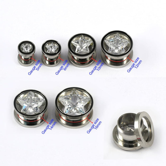 SS Star Jeweled Screw Fit Flesh Tunnel - Monster Piercing