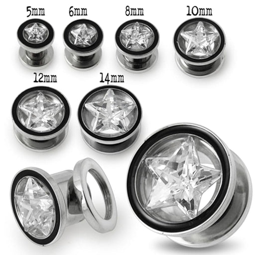 SS Star Jeweled Screw Fit Flesh Tunnel - Monster Piercing