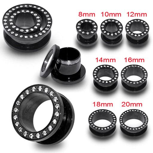 Blackline Micro Setting Jeweled Screw Fit Flesh Tunnel - Monster Piercing