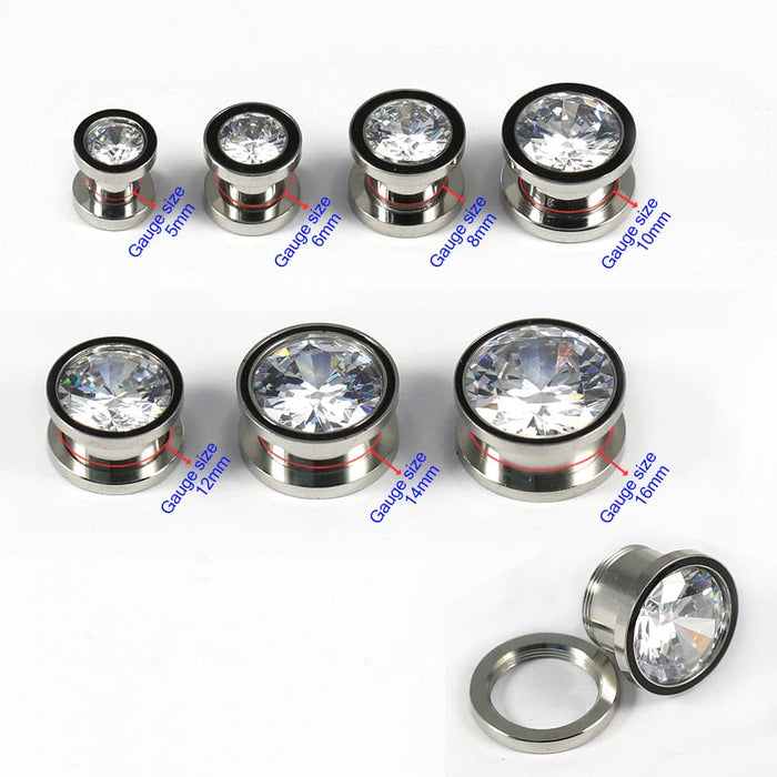 SS Jeweled Screw Fit Flesh Tunnel - Monster Piercing